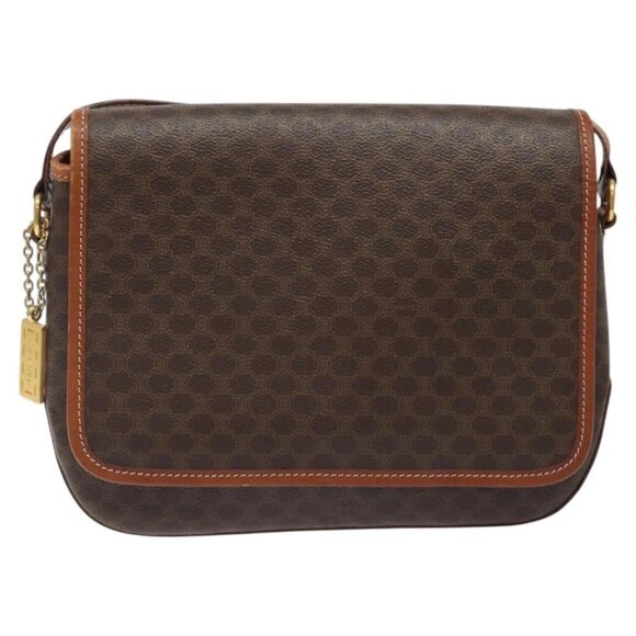 CELINE Macadam Canvas Shoulder Bag PVC Leather Brown Gold Auth sw497 - Picture 2 of 16